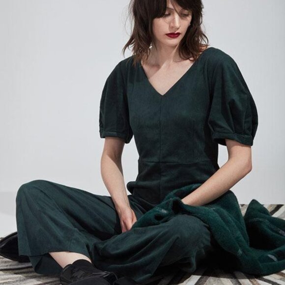 Pantsuit Lucia Wide Leg Raw Hem Emerald Green Medium LYSSE New York New - Picture 1 of 7